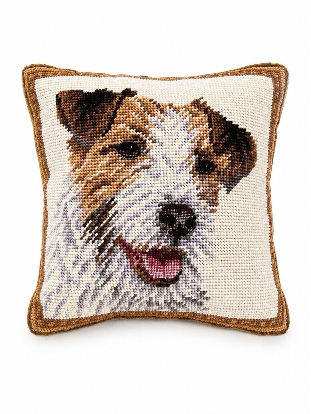 Vintage Handcrafted Needlepoint Terrier Dog Throw Pillow